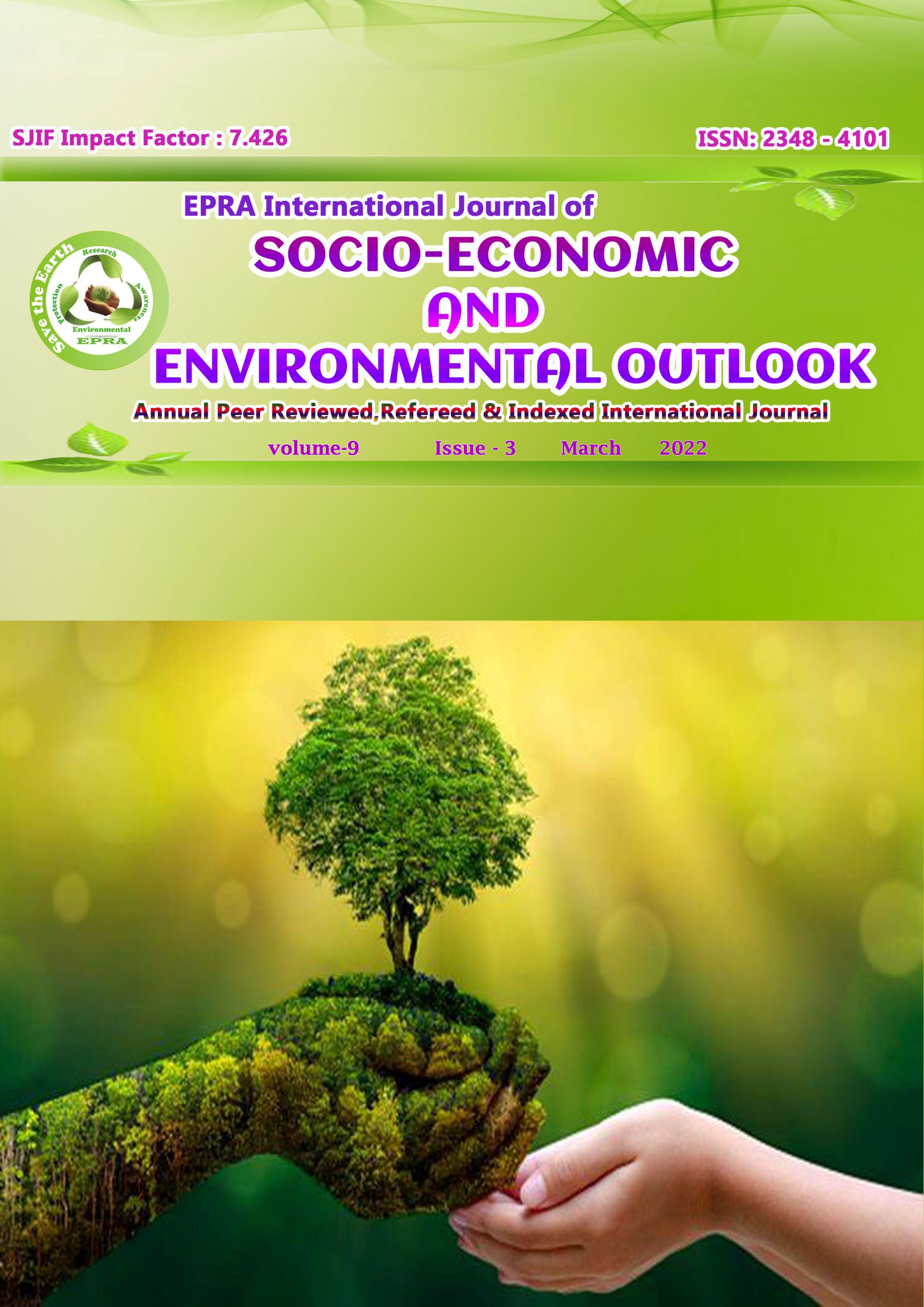 					View Vol. 9 No. 3 (2022): EPRA International Journal of Socio-Economic and Environmental Outlook (SEEO)
				